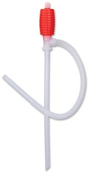 Polyethylene siphon pump. Pumps liquids to lower levels than pump.