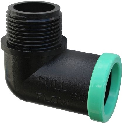 Full Flow® compression fittings are the industry standard for easy, trouble free and leak-proof connections. They are simple and efficient to use. Just push the pipe into the fitting until it hits the pipe stop inside. Full Flow® compression fittings are manufactured from engineering grade ABS material for toughness and strength and are made to fit SABS spec class 3 polypipe (LDPE). They are available in 4 sizes: 13mm, 15mm, 20mm and 25mm. All Full Flow® fittings have colour coded rings to easily identify their size and like all Microjet® products have their name proudly emblazoned on their bodies. This fitting is used for connecting a polypipe to a B.S.P. threaded pipe or fitting. If it Doesn't say Full Flow®  Then it isn't.