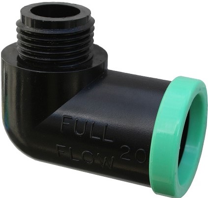 Full Flow® compression fittings are the industry standard for easy, trouble free and leak-proof connections. They are simple and efficient to use. Just push the pipe into the fitting until it hits the pipe stop inside. Full Flow® compression fittings are manufactured from engineering grade ABS material for toughness and strength and are made to fit SABS spec class 3 polypipe (LDPE). They are available in 4 sizes: 13mm, 15mm, 20mm and 25mm. All Full Flow® fittings have colour coded rings to easily identify their size and like all Microjet® products have their name proudly emblazoned on their bodies. This fitting is used for connecting a polypipe to a B.S.P. threaded pipe or fitting. If it Doesn't say Full Flow®  Then it isn't.