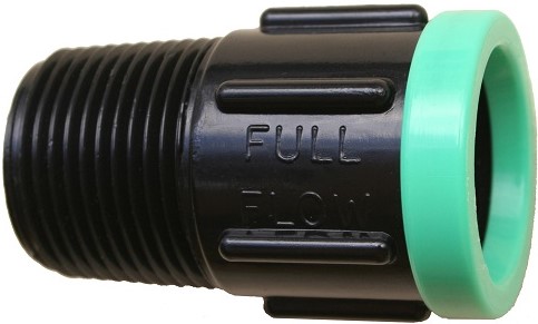 Full Flow® compression fittings are the industry standard for easy, trouble free and leak-proof connections. They are simple and efficient to use. Just push the pipe into the fitting until it hits the pipe stop inside. Full Flow® compression fittings are manufactured from engineering grade ABS material for toughness and strength and are made to fit SABS spec class 3 polypipe (LDPE). They are available in 4 sizes: 13mm, 15mm, 20mm and 25mm. All Full Flow® fittings have colour coded rings to easily identify their size and like all Microjet® products have their name proudly emblazoned on their bodies. This fitting is used for connecting a polypipe to a B.S.P. threaded pipe or fitting. If it Doesn't say Full Flow®  Then it isn't.