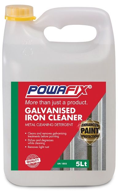 Powafix galvanized Iron cleaner cleans and etches new and weathered galvanized iron in preparation for painting.