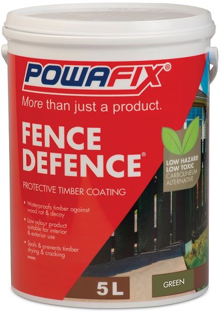 Powafix Fence Defence is a water based Carbolineum alternative that is formulated to waterproof and protect treated timbers. This interior / exterior, Low odour coating is a non-toxic formulation Suitable for around the home and farms. Fence Defence seals in the chemicals that protect pre-treated timber from termite and wood borer whilst also preventing wood rot and decay.