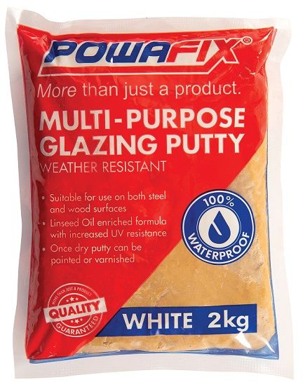 Powafix multi purpose gazing Putty is a Linseed enriched products used for glazing both metal and wooden window frames. Available in both white and teak.