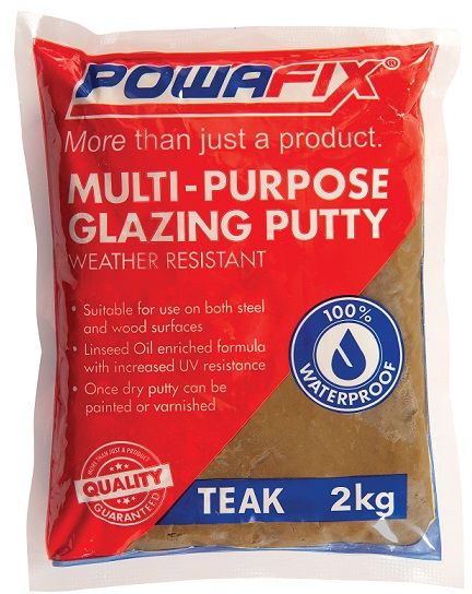 Powafix multi purpose gazing Putty is a Linseed enriched products used for glazing both metal and wooden window frames. Available in both white and teak.