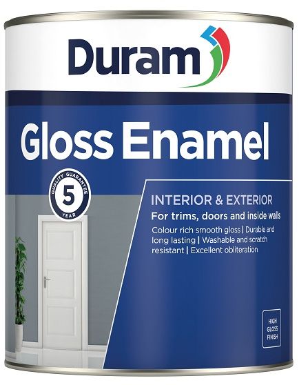 Durable enamel paint, for trims, doors, windows and inside walls, interior and exterior, attractive and long lasting, washable and scratch resistant, smooth high gloss finish. The product has a 5-year quality guarantee, and the tint gloss enamel white to a wide range of colours using ColourPro stir in paint colour.