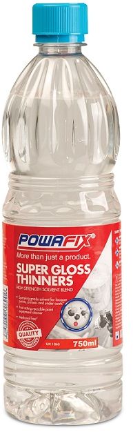Powafix Super gloss Thinners is a high quality solvent blend specially formulated to dilute Lacquer based paints. No methanol used. Trace Levels of methanol may be found below 1%.