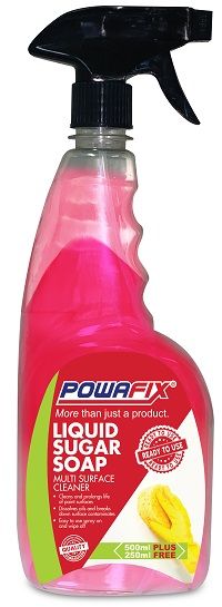 Powafix Ready to use Liquid Sugar Soap is a general purpose cleaner for all surfaces, Suitable for removing dirt, grease and oil. Packed in a ready to use trigger spray bottle. A well cleaned surface will ensure a Longer Lasting paint surface.