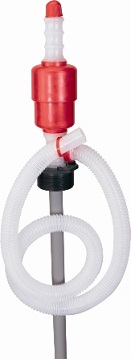 Polyethylene siphon pump. Pumps liquids to lower levels than pump.