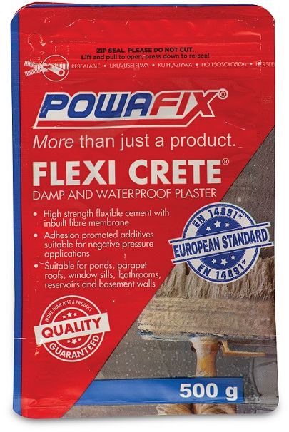 Cement based powder plaster with exceptional Flexibility and adhesion properties. Specifically formulated to conform to EN14891 crack bridging and water pressure testing standards. Flexi Crete additives are the Latest in water proofing acrylic technology.