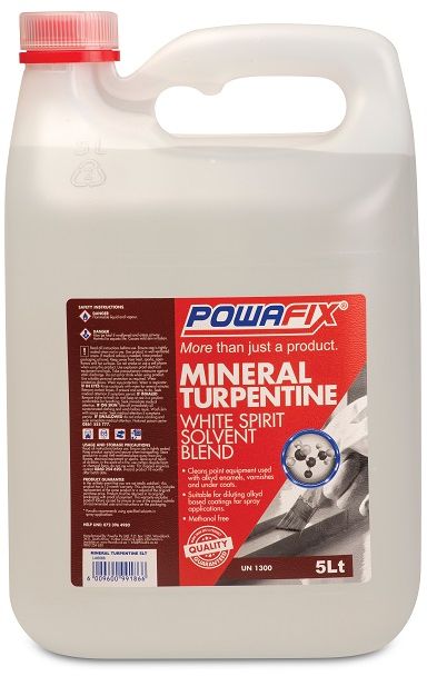 Powafix mineral turpentine is a slow drying solvent blend used to thin alkyd Enamels and varnishes.