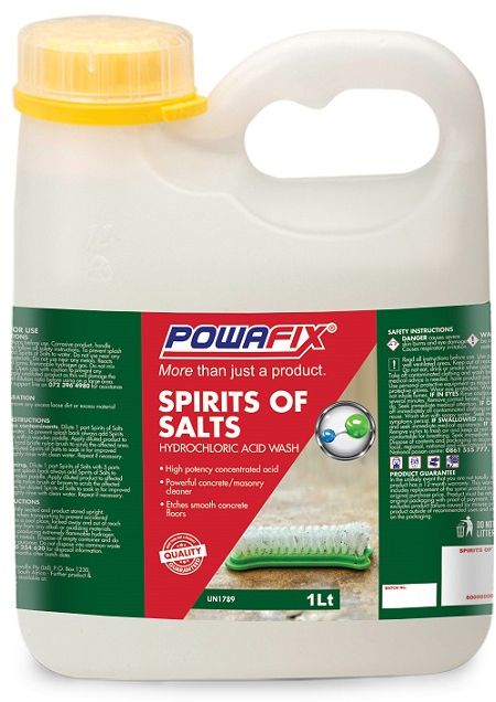 Powafix Spirits of Salts is a concentrated powerful masonry cleaner and concrete / cement etching acid.