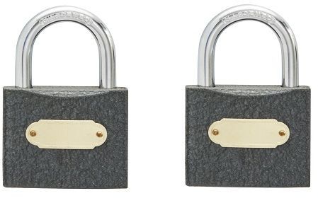 Security iron padlock 60mm grey epoxy coated 2 pack keyed alike & includes 2 keys.