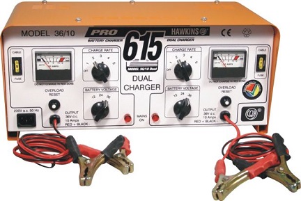A dual multi battery charger capable of charging 12V, 24V or 36V batteries.