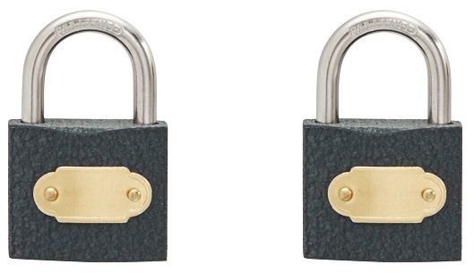 Security iron padlock 50mm grey epoxy coated 2 pack keyed alike & includes 2 keys.