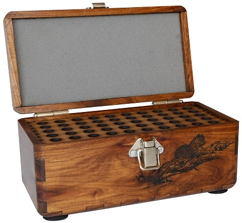 The Blacksmith Creations Ammunition Case is a handmade & high quality Kiaat wood case which houses 50 rounds in a point downwards position.