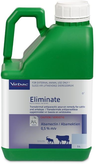 Transdermal pour-on that controls Internal and External parasites in Cattle and Antelope. COMPOSITION : Abamectin 0,5% m/v. COMPOSITION : Abamectin 0,5% m/v. The dosage is 1ml per 10kg body mass. Transdermal technology.