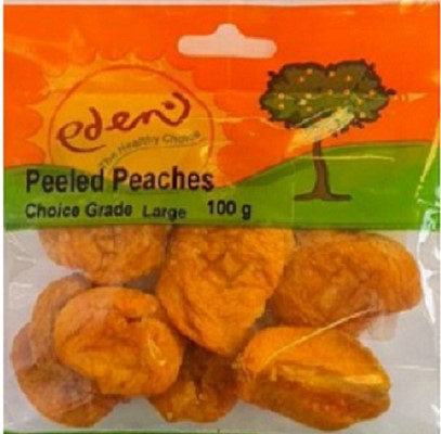 Peeled peaches, dried and cut in half.