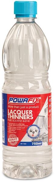 Powafix Lacquer Thinners is a multipurpose solvent blend specially formulated to dilute Lacquer based paints. No methanol used. Trace Levels of methanol may be found below 1%.