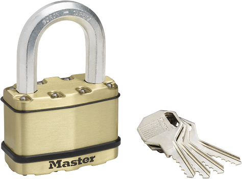 Padlock excel laminated steel brass cover 64mm patented hexagon boron carbide 38mm shackle keyed to differ.