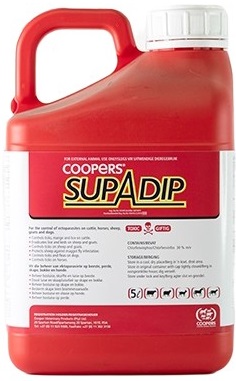 Coopers Supadip is indicated for the con-trol of ectoparasites on cattle, horses, sheep, goats and dogs: