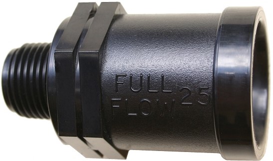 Full Flow® compression fittings are the industry standard for easy, trouble free and leak-proof connections. They are simple and efficient to use. Just push the pipe into the fitting until it hits the pipe stop inside. Full Flow® compression fittings are manufactured from engineering grade ABS material for toughness and strength and are made to fit SABS spec class 3 polypipe (LDPE). They are available in 4 sizes: 13mm, 15mm, 20mm and 25mm. All Full Flow® fittings have colour coded rings to easily identify their size and like all Microjet® products have their name proudly emblazoned on their bodies. This fitting is used for connecting a polypipe to a B.S.P. threaded pipe or fitting. If it Doesn't say Full Flow®  Then it isn't.