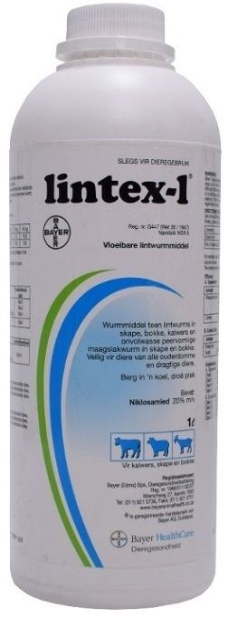 Antiparasitic liquid remedy for the control of tapeworms in sheep, goats, calves and immature conical fluke in sheep and goats.