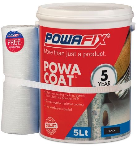 Powafix Powa Coat Waterproofer combines the waterproof properties of bitumen with the durable, UV resistance of an acrylic resin, this weather resistance product will seal and protect surfaces and is backed by a 5 year quality guarantee.