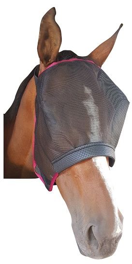 Sunglasses for your horse. Mesh prevents insects, sun damage and dust from irritating your horse's eyes. Dark non-patterned mesh is easier for your horse to see through and attracts less light. Padded equiprene material protects sensitive noses and doesn't pick up shavings/grass. Any colour binding.