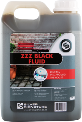 ZZZ Black fluid disinfects in and around the house, strong tarry smell.
