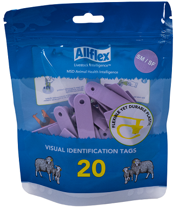 Sheep Male/Sheep Female (20) Purple. Apply with Universal Total Tagger & Flip Pin Applicator.