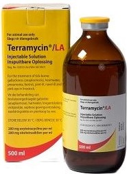 Terramycin® LA Injectable solution is a patented formulation containing 200mg oxytetracycline per ml. The formulation, because of its unique carrier, provides sustained oxytetracycline in blood levels for 3  5 days in cattle, sheep, goats and pigs after a single 1ml / 10kg injection.