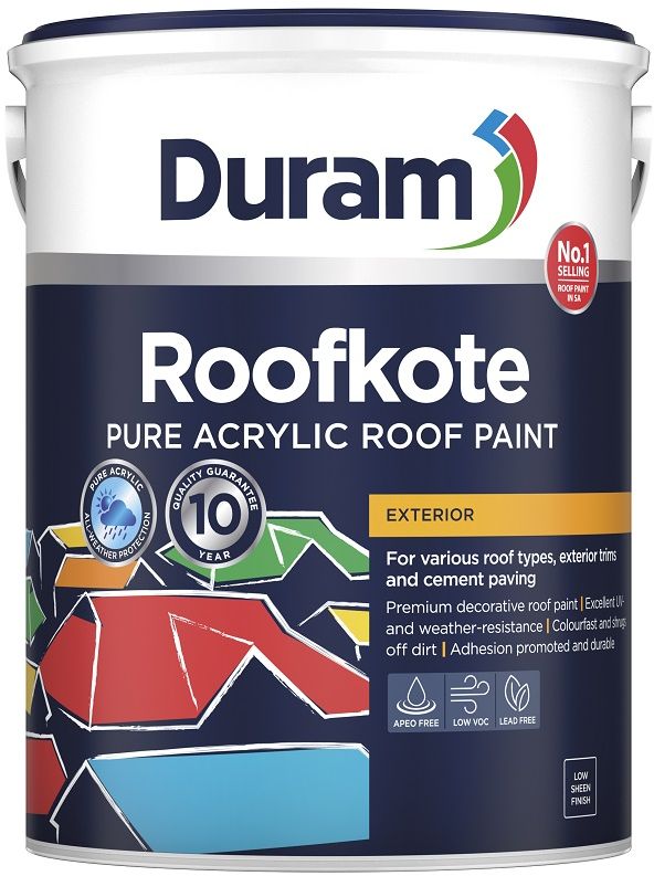 Provides joint-free seamless waterproofing, is a roof paint and protective barrier that encapsulates and extends the lifespan of your roof. Used with Duram Duramesh membrane, it withstands cracking and movement of the underlying surface. Excellent adhesion to a variety of substrates and withstands varying roof temperatures. Pure acrylic polymer waterproof coating. Exceptional flexibility and elongation > 400%. Long-term protection with a 12-year guarantee.