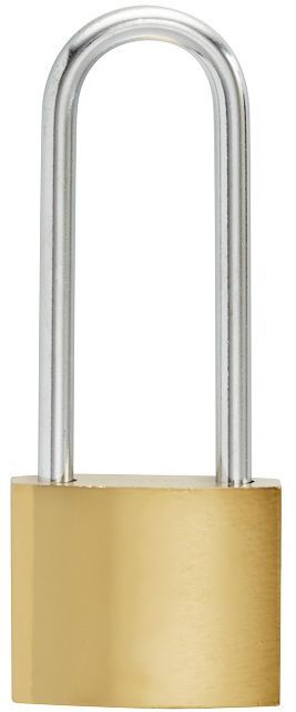 Security iron padlock 50mm long shackle brass epoxy coated & includes 2 keys.