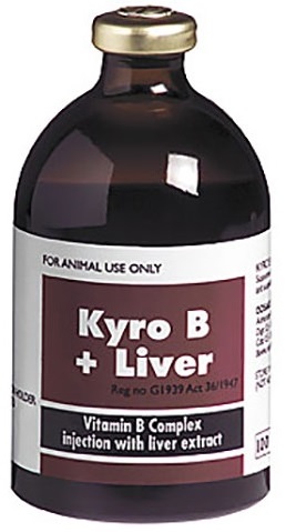 Kyro B Plus Liver is a high potency B Complex injection containing liver extract as well as choline chloride, a lipotropic agent.