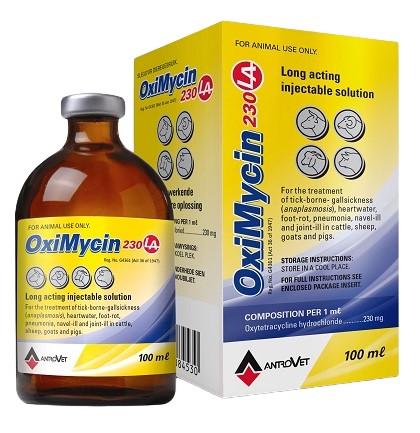 Oximycin 230 LA is ready to use oxitetracycline injectable solution.