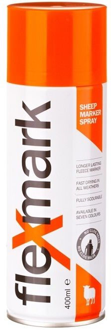 Flexmark Marking Spray - Orange.Flexmark is a high quality, longer lasting sheep marker spray, suitable for use on wet or dry fleeces. Our unique formulation minimises residue for a fully emptying can. The Flexmark sheep marker spray is fitted with a No Clog Valve to ensure a continuous flow.