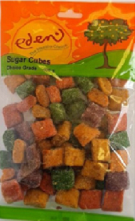 Fruit cubes (pear, peach, apricot), sugar, flavourants, colourants, acidifier.