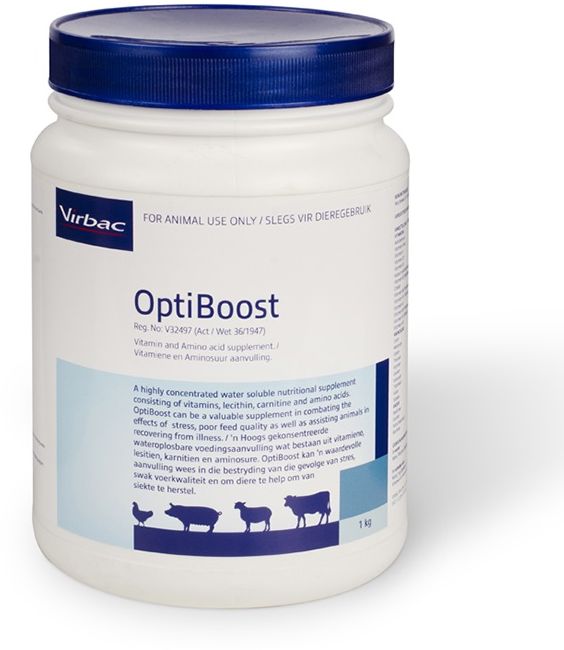 A highly concentrated water soluble nutritional supplement consisting of vitamins, amino acids, sodium butyrate, lecithin and carnitine. A nutritional supplement for combating the effects of stress, poor feed quality as well as assisting animals in recovering from illness. A nutritional supplement for combating the effects of stress, poor feed quality as well as assisting animals in recovering from illness. Registered for all livestock species, including poultry, cattle, sheep, goats, horses, pigs, cacing pigeons, ostriches and game. Contains a high level of vitamin A and a unique ingredient for optimal gut health. Highly palatable.