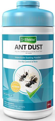 Insecticide dust with contact and stomach action for the control of ants in the home & garden.