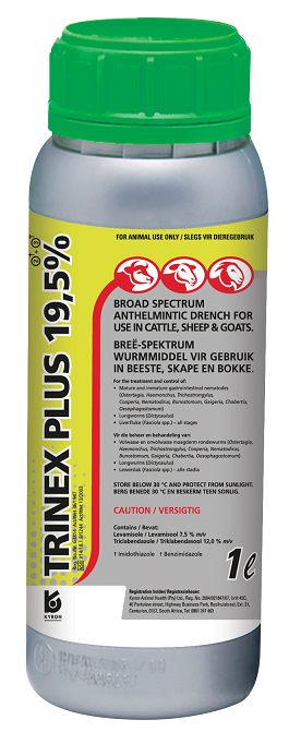 Broad spectrum anthelmintic drench for use in cattle, sheep and goats. For the treatment and control of: Mature and immature gastrointestinal nematodes, lungworms, liver fluke.