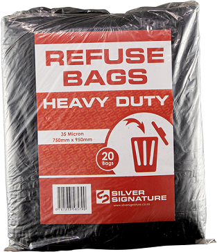 Black heavy duty refuse bags - 35 micron.
