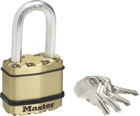 Padlock excel laminated steel brass cover 45mm patented hexagon boron carbide 38mm shackle keyed to differ.