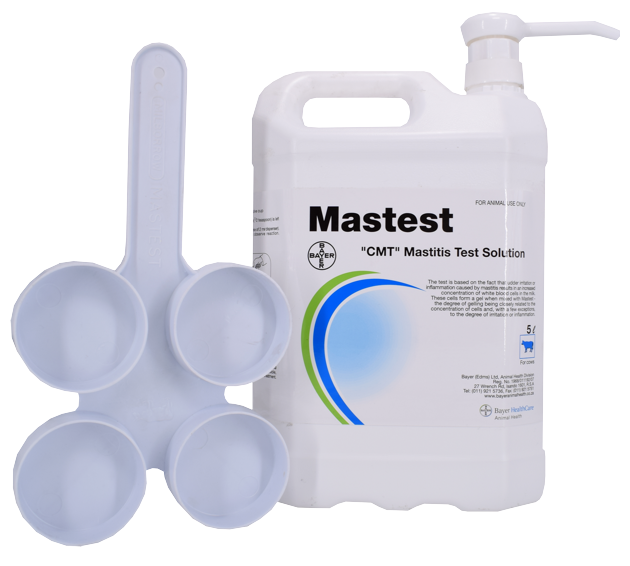 The test is based on the fact that udder irritation or inflammation caused by mastitis results in an increased concentration of white blood cells in the milk. These cells form a gel when mixed with Mastest< the degree of gelling being closely related to the concentration of cells and with a few exceptions to the degree of irritation or inflammation.