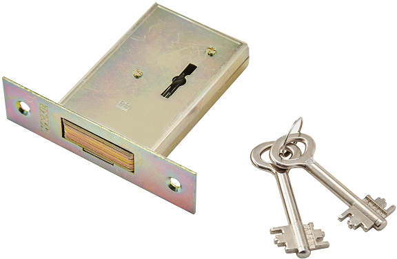 Security gate lock 7 lever 2 keys & escutcheons.