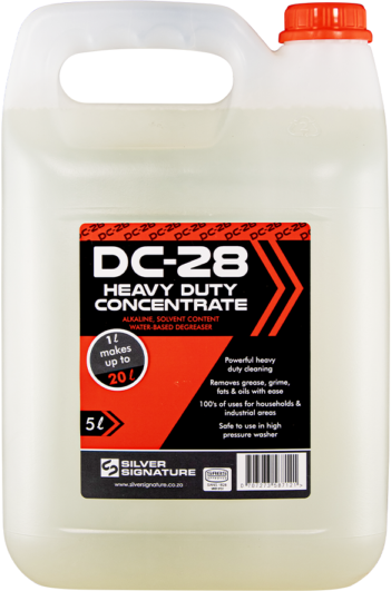 Dc28 is an alkaline, solvent content water-based degreaser, designed for all industries where heavy-duty cleaning is needed. The product has been formulated to cut through heavy oil, grease &amp; other carbonaceous deposits from concrete, steel and other surfaces to allow quick efficient.