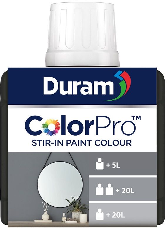 Stir Duram ColorPro stir-in paint colour into white Duram paints to create attractive, rich colours. Each of the 17 colours can produce 3 consistent shades. To achieve professional colour consistency, use with Duram Wall & Ceiling, WallSheen, Flexiwall, Armatex, Enamel & Trim, Matt Acrylic, Gloss Enamel, Stoep Enamel or any other white Duram wall or enamel paint.