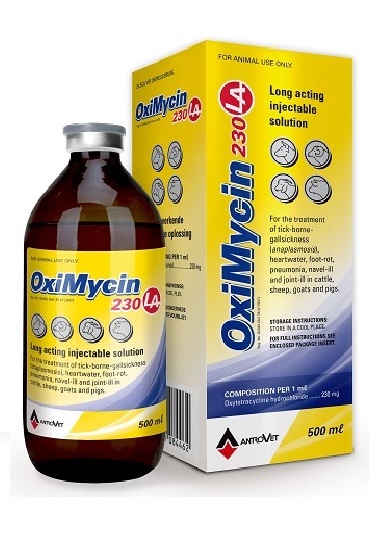 Oximycin 230 LA is ready to use oxitetracycline injectable solution.