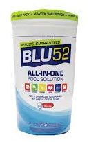 Blue 52 This is a all in one maintenance. Saving you time and energy and more time to enjoy clear blue water. 4 Pack provides easy to store applications. Fast-acting. Easy to use. Smart solution to your swimming pool problem. Easy to use on pack instruction. Maintain A sparkling blue pool. Containing - Algicides, bactericides and clarifier to kill algae. Save on skin and eyes and creates safer working environment for you.