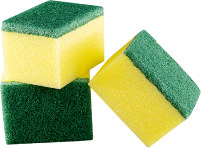 Sponges with green pot scourers the perfect option for general cleaning.