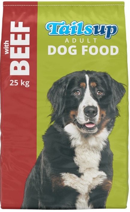 Tailsup Adult Dog Food Beef is a delicious and wholesome Beef-flavoured dog food. Suitable for all dog breeds, it's rich in protein and fibre ensuring that your dog's daily nutritional requirements are met. Ingredients: Cereals, Derivatives of Vegetable Origin, Meat & Animal Derivatives (min 4% Beef), Fats & Oils, Vegetable Protein Extracts, Palatability Enhancer, Vitamins & Minerals, Amino Acids and Approved Antioxidants. (May contain at least 5% GMO) Suitable for all dog breeds. Store in a cool, dry place.